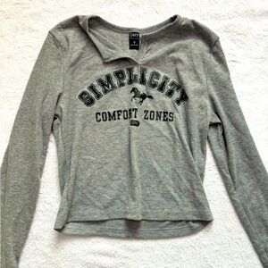 Grey V-Neck Long Sleeve NEVER WORN Small
With Black Print - SIMPLICITY -